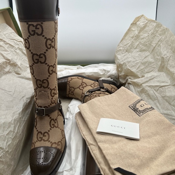 Brand new in box Gucci GG jumbo canvas and leather boots with horsebit accent .. - Picture 3 of 12